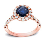 Engage in Style with Blue Sapphire and Diamond Halo Ring, Yaffie Gold 1ct Total Weight