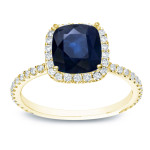 Gold Halo Ring with Stunning Blue Sapphire and Dazzling 0.5ct TDW Diamonds