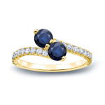 Blue Sapphire and Diamond Engagement Ring with Yaffie Gold Setting