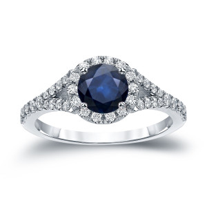 Blue Sapphire and Diamond Halo Engagement Ring | Yaffie Gold Edition