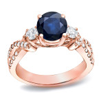 Gold Ring with Blue Sapphire and Round Diamond Totaling 1.5ct for Engagement by Yaffie