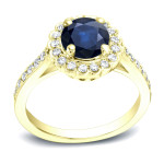 1ct Blue Sapphire & 1/3ct TDW Diamond Halo Engagement Ring in Yaffie Gold