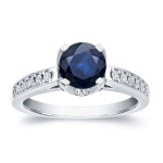 Blue Sapphire and Diamond Engagement Ring with 1ct Gold