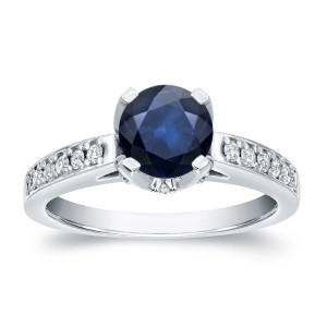 Blue Sapphire and Diamond Engagement Ring with 1ct Gold