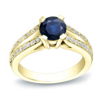 Gold and Sapphire Ring with Diamond Accents for Engagements - Yaffie