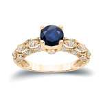 Engagement Ring with Blue Sapphire and White Diamonds, 1ct and 1/4ct TDW respectively, by Yaffie Gold