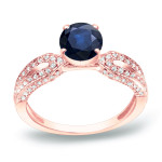 Engrossing Blue Sapphire & Sparkling Diamond Ring in Yaffie Gold, 1.2ct.