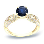 Engrossing Blue Sapphire & Sparkling Diamond Ring in Yaffie Gold, 1.2ct.