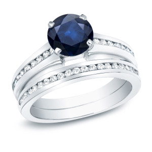 Blue Sapphire and Diamond Engagement Ring with a Touch of Yaffie Gold