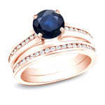 Blue Sapphire and Diamond Engagement Ring with a Touch of Yaffie Gold