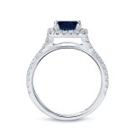 Blue Sapphire & Diamond Halo Engagement Ring with Yaffie Gold - 1ct & 2/5ct TDW.
