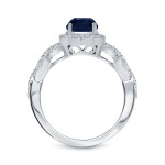 Blue Sapphire and Diamond Engagement Ring with a Halo