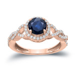 Blue Sapphire and Diamond Engagement Ring with a Halo