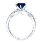 Gold 1ct Blue Sapphire & 3/4ct TDW Round Diamond Engagement Ring by Yaffie