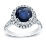 1ct Blue Sapphire Halo Engagement Ring with 3/5ct TDW Sparkle