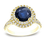 1ct Blue Sapphire Halo Engagement Ring with 3/5ct TDW Sparkle
