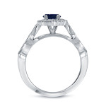 Blue Sapphire Oval + Diamond Halo Bridal Set