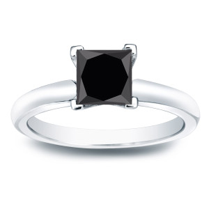 Yaffie ™ Unique Custom 1ct Princess Cut Black Diamond Gold Solitaire Engagement Ring