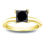Custom-Made Yaffie ™ Black Diamond Engagement Ring - 1ct Princess Cut in Stunning Gold Solitaire.