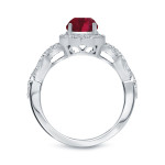 Dazzling Yaffie Gold Engagement Ring with 1ct Ruby and Sparkling 2/5ct TDW Round Diamond Halo.