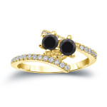 Yaffie ™ Bespoke 2-Stone Round Cut Black Diamond Engagement Ring with 1ct TDW in Lustrous Gold