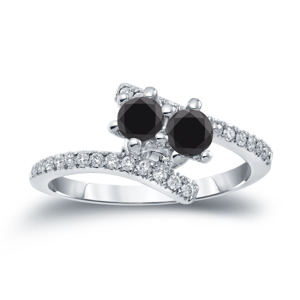 Yaffie ™ Bespoke 2-Stone Round Cut Black Diamond Engagement Ring with 1ct TDW in Lustrous Gold