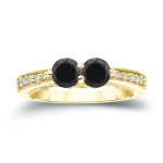 Yaffie ™ Bespoke 2-Stone Round Cut Black Diamond Engagement Ring with 1ct TDW in Lustrous Gold