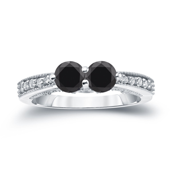 Yaffie ™ Bespoke 2-Stone Round Cut Black Diamond Engagement Ring with 1ct TDW in Lustrous Gold