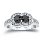 Yaffie ™ Bespoke 2-Stone Round Cut Black Diamond Engagement Ring with 1ct TDW in Lustrous Gold