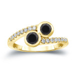 Yaffie ™ Bespoke 2-Stone Round Cut Black Diamond Engagement Ring with 1ct TDW in Lustrous Gold