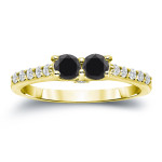 Yaffie ™ Custom-Made Round Cut Black Diamond Engagement Ring with 1ct TDW Gold 2-Stone Design