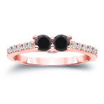 Yaffie ™ Custom-Made Round Cut Black Diamond Engagement Ring with 1ct TDW Gold 2-Stone Design