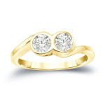 Golden Yaffie 1ct TDW Double Diamond Round Cut Engagement Ring