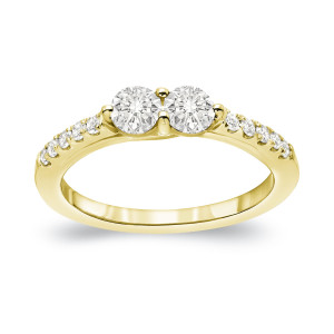 Engage with Elegance: Yaffie Gold 2-Stone Round Cut Diamond Ring, 1ct Total Diamond Weight