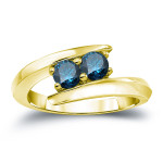 Blue Diamond Engagement Ring by Yaffie Gold with 1 Carat Total Weight and 2 Round-Cut Stones