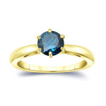 Blue Diamond Solitaire Engagement Ring with a Yaffie Gold 1ct TDW 6-Prong Round Cut