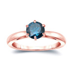 Blue Diamond Solitaire Engagement Ring with 1ct TDW and 6-Prong Round Cut by Yaffie Gold