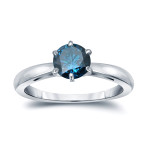 Blue Diamond Solitaire Engagement Ring with 1ct TDW and 6-Prong Round Cut by Yaffie Gold