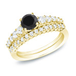 Yaffie™ Custom Black Diamond Bridal Ring Set - 1ct TDW in Gold