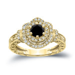 Yaffie ™ Custom Black Round Diamond Engagement Ring - 1ct TDW in Gold