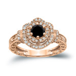 Yaffie ™ Custom Black Round Diamond Engagement Ring - 1ct TDW in Gold