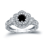 Yaffie ™ Custom Black Round Diamond Engagement Ring - 1ct TDW in Gold