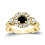 Yaffie ™ handcrafted Black Round Diamond Halo Engagement Ring with 1ct TDW in Gold