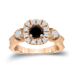 Yaffie ™ handcrafted Black Round Diamond Halo Engagement Ring with 1ct TDW in Gold