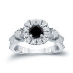 Yaffie ™ handcrafted Black Round Diamond Halo Engagement Ring with 1ct TDW in Gold