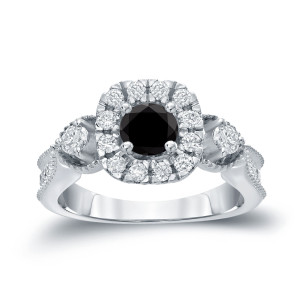 Yaffie ™ handcrafted Black Round Diamond Halo Engagement Ring with 1ct TDW in Gold
