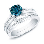 Blue Diamond Bridal Ring Set with Yaffie Gold totaling 1 carat.