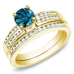 Blue Diamond Bridal Set with Yaffie Gold and 1ct TDW
