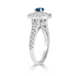 Double the Halo, Double the Love: Blue Round Diamond 1ct TDW Engagement Ring by Yaffie Gold.