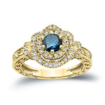 Shop the Stunning Yaffie Gold Blue Round Diamond Engagement Ring - 1ct TDW